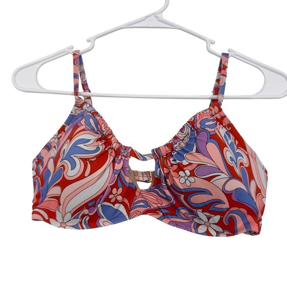 Shade & Shore Womens Floral Printed Bikini Top Size 34C Multicolor Nylon/Spandex - Picture 12 of 12